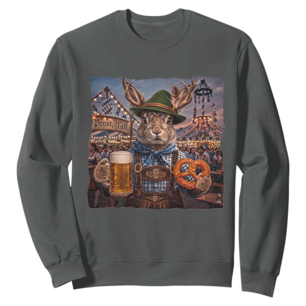 Prost Yall Wolpertinger Oktoberfest Bavarian Folklore Sweatshirt TS12 Dark Heather Print Your Wear