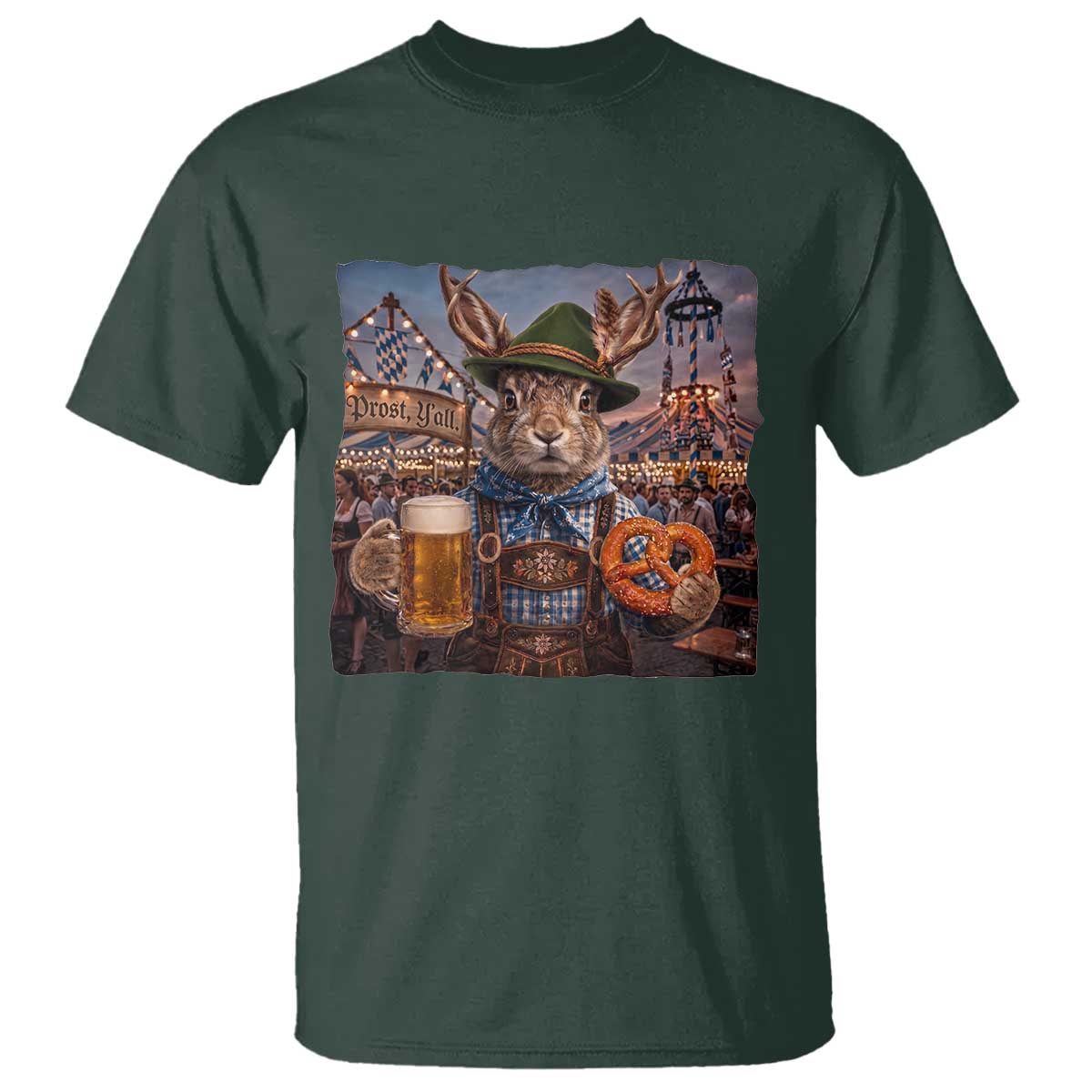 Prost Yall Wolpertinger Oktoberfest Bavarian Folklore T Shirt TS12 Dark Forest Green Print Your Wear