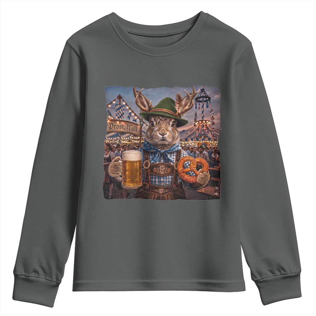 Prost Yall Wolpertinger Oktoberfest Bavarian Folklore Youth Sweatshirt TS12 Dark Heather Print Your Wear