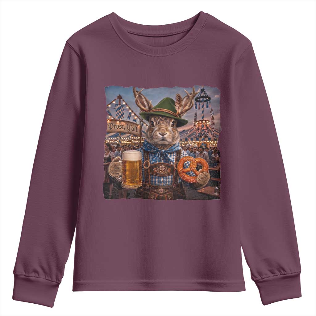 Prost Yall Wolpertinger Oktoberfest Bavarian Folklore Youth Sweatshirt TS12 Maroon Print Your Wear