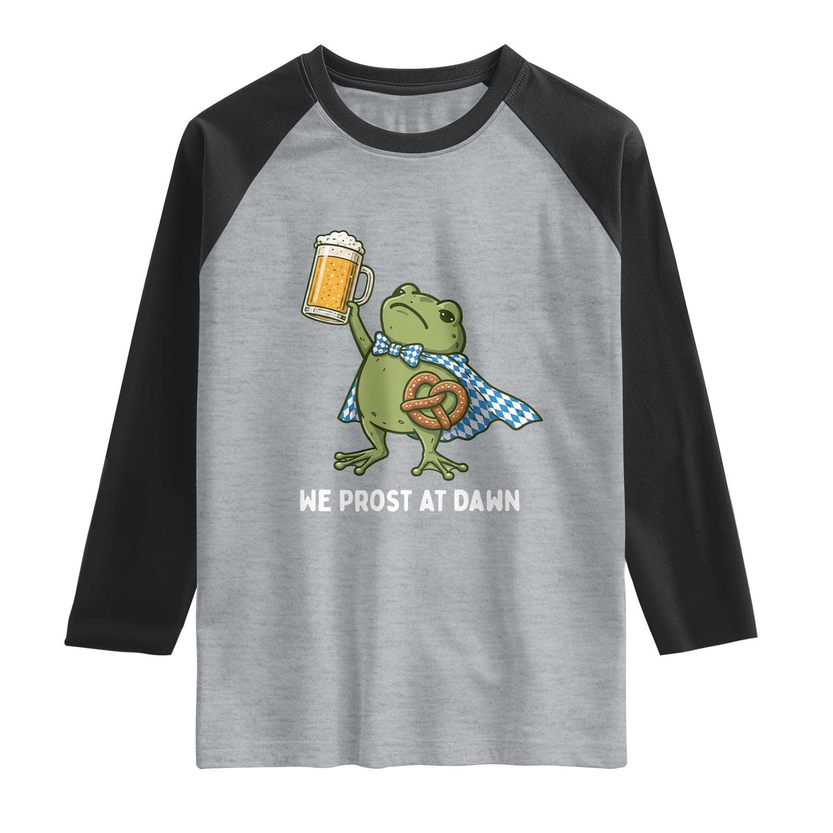 Funny Frog Oktoberfest Bavarian Beer Lover Raglan Shirt We Prost At Dawn TS12 Heather Gray Black Print Your Wear