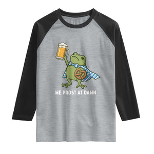 Funny Frog Oktoberfest Bavarian Beer Lover Raglan Shirt We Prost At Dawn TS12 Heather Gray Black Print Your Wear