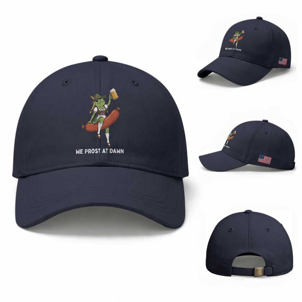 Funny Oktoberfest Frog Baseball Cap We Prost At Dawn Dirndl Sausage Beer Lover TS12 Baseball Cap Universal Fit Navy Print Your Wear
