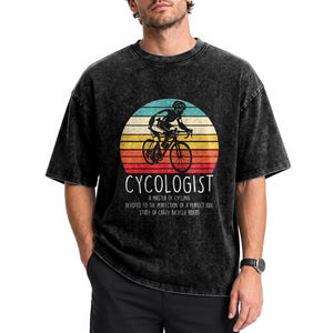 Cycologist Definition Washed Cotton T-Shirt Vintage Bicycle Rider Cycling Gift