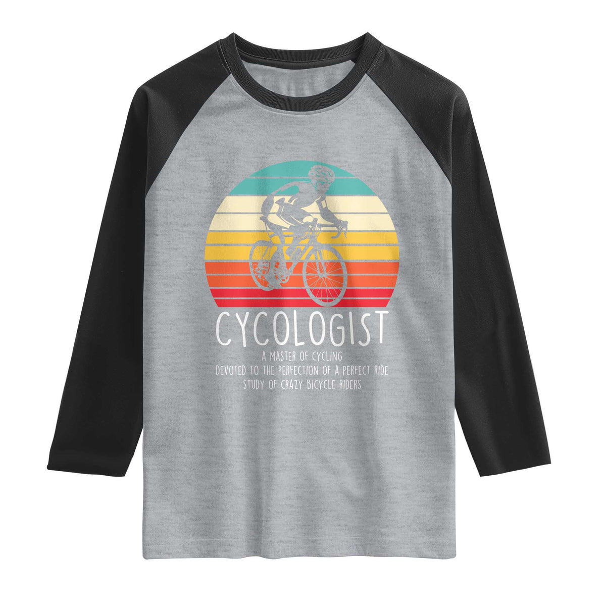 Cycologist Definition Raglan Shirt Vintage Bicycle Rider Cycling Gift TS12 Heather Gray Black Print Your Wear