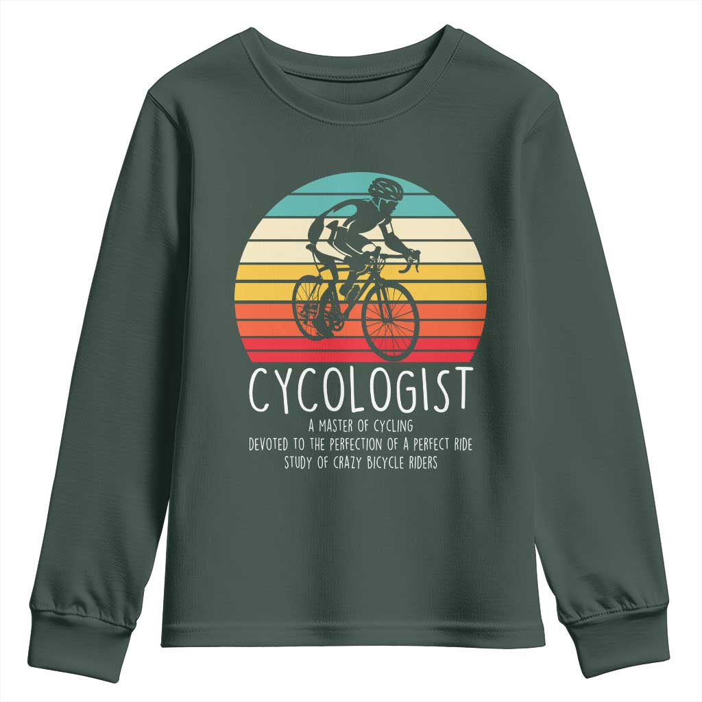Cycologist Definition Youth Sweatshirt Vintage Bicycle Rider Cycling Gift TS12 Dark Forest Green Print Your Wear