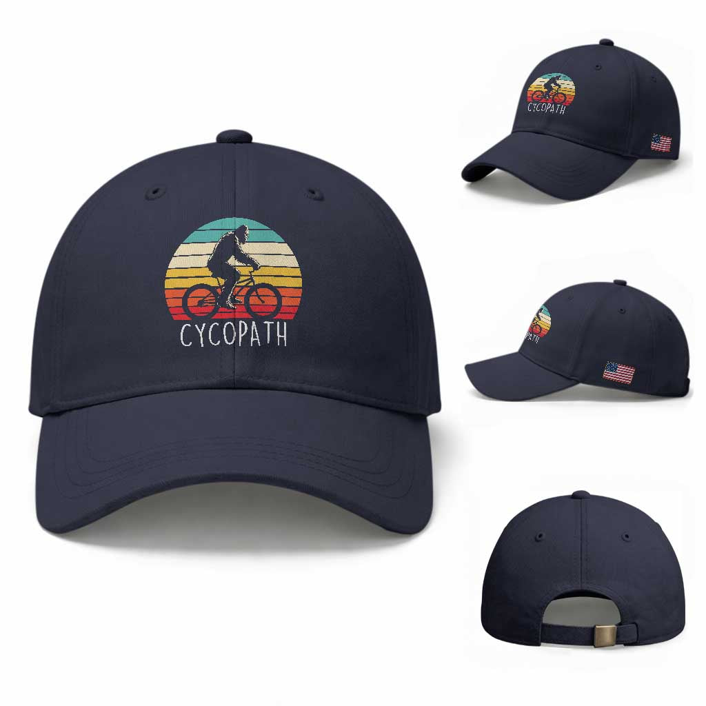 Cycopath Bigfoot Riding Bike Baseball Cap Funny Bigfoot Cyclist Bicycle Gift TS12 Baseball Cap Universal Fit Navy Print Your Wear