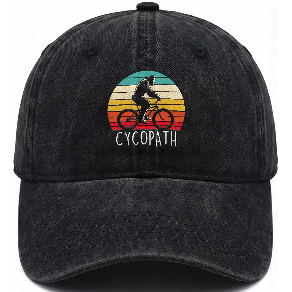 Cycopath Bigfoot Riding Bike Washed Cotton Baseball Cap Funny Bigfoot Cyclist Bicycle Gift TS12 Print Your Wear