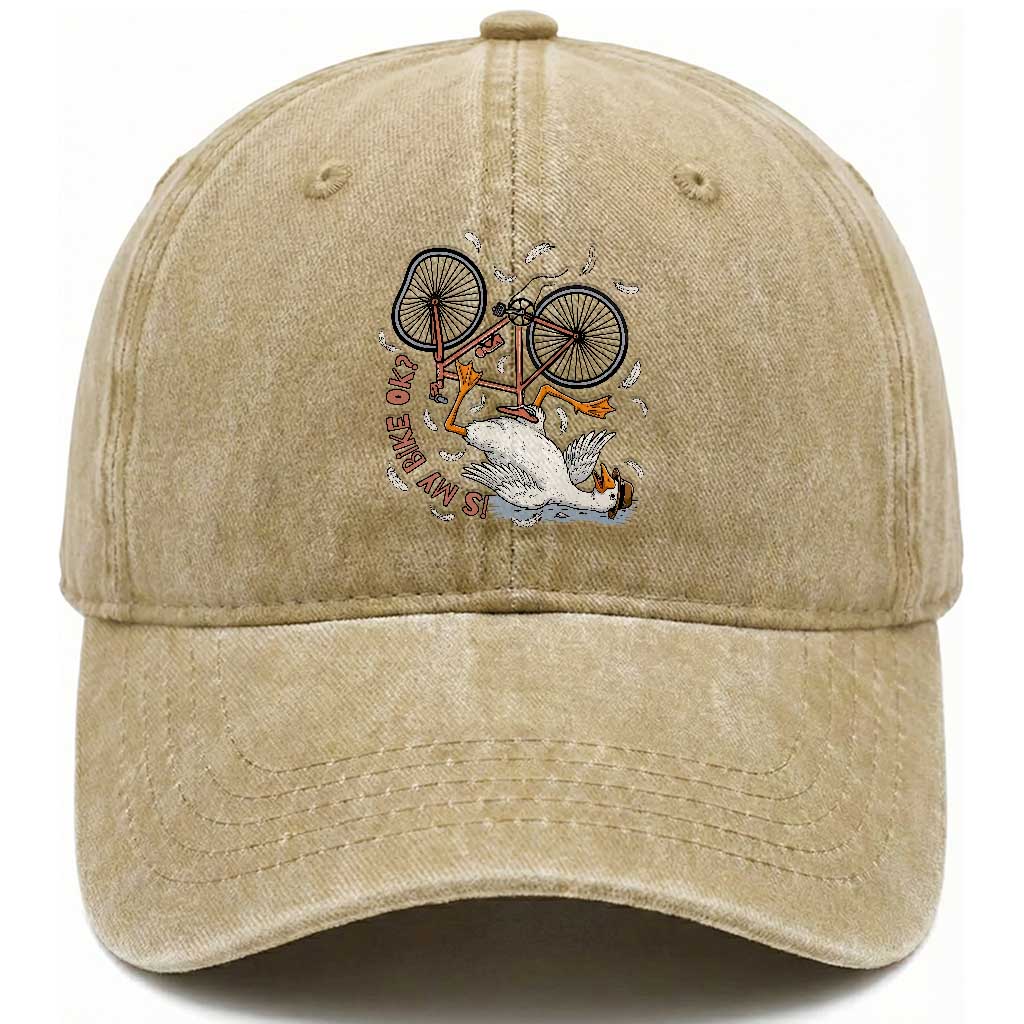 Funny Bike Crash Cycling Goose Lover Washed Cotton Baseball Cap Is My Bike OK TS12 Print Your Wear