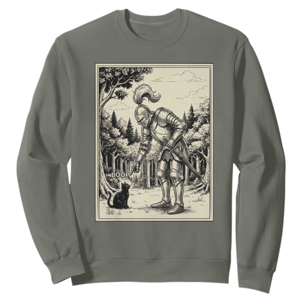 Funny Medieval Knight Boop Black Cat Sweatshirt Renaissance Fantasy Cat Lover TS12 Military Green Print Your Wear