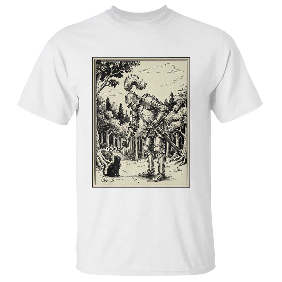 Funny Medieval Knight Boop Black Cat T Shirt Renaissance Fantasy Cat Lover TS12 White Print Your Wear