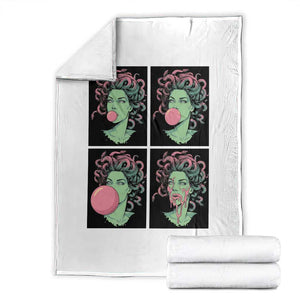 Funny Medusa Blowing Bubble Gum Throw Blanket Greek Mythology Pop Art Gift TS12 White Print Your Wear