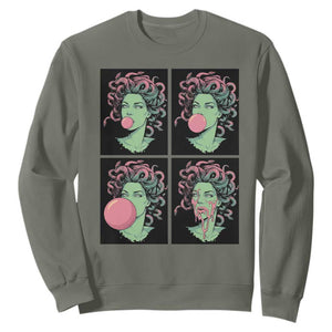 Funny Medusa Blowing Bubble Gum Sweatshirt Greek Mythology Pop Art Gift TS12 Military Green Print Your Wear