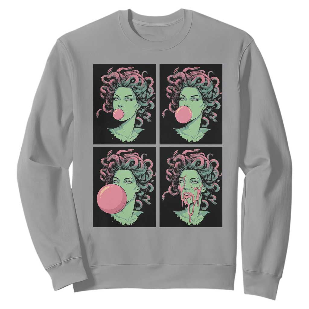Funny Medusa Blowing Bubble Gum Sweatshirt Greek Mythology Pop Art Gift TS12 Sport Gray Print Your Wear