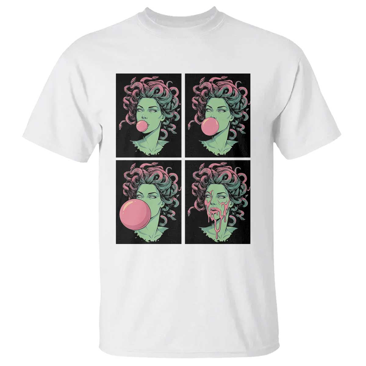Funny Medusa Blowing Bubble Gum T Shirt Greek Mythology Pop Art Gift TS12 White Print Your Wear