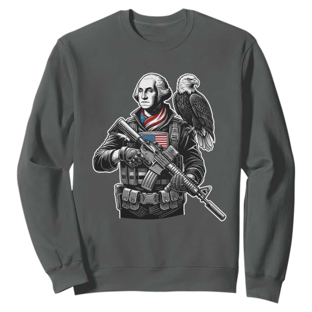 George Washington Tactical Soldier Sweatshirt Military Patriot Bald Eagle USA Flag Gift TS12 Dark Heather Print Your Wear