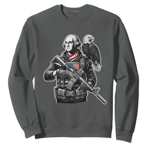 George Washington Tactical Soldier Sweatshirt Military Patriot Bald Eagle USA Flag Gift TS12 Dark Heather Print Your Wear