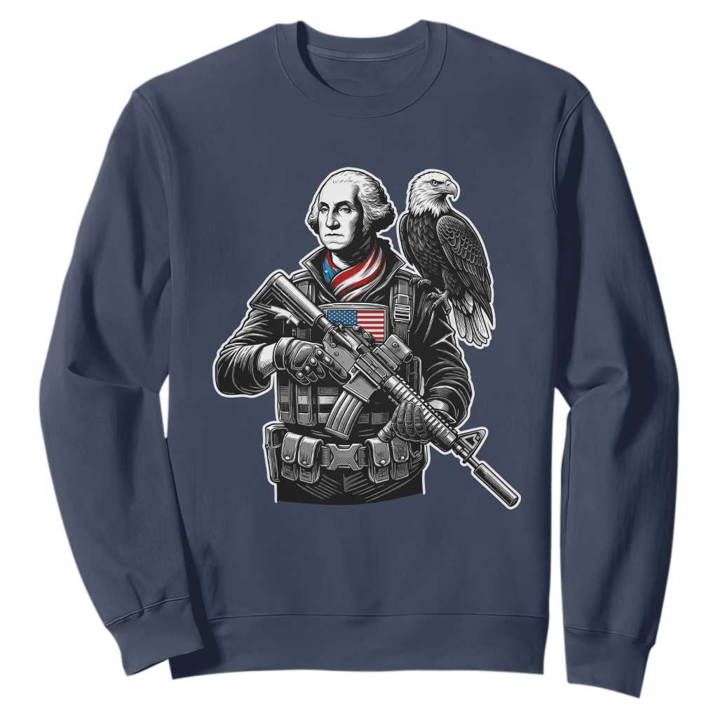 George Washington Tactical Soldier Sweatshirt Military Patriot Bald Eagle USA Flag Gift TS12 Navy Print Your Wear