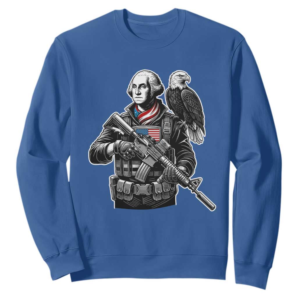 George Washington Tactical Soldier Sweatshirt Military Patriot Bald Eagle USA Flag Gift TS12 Royal Blue Print Your Wear