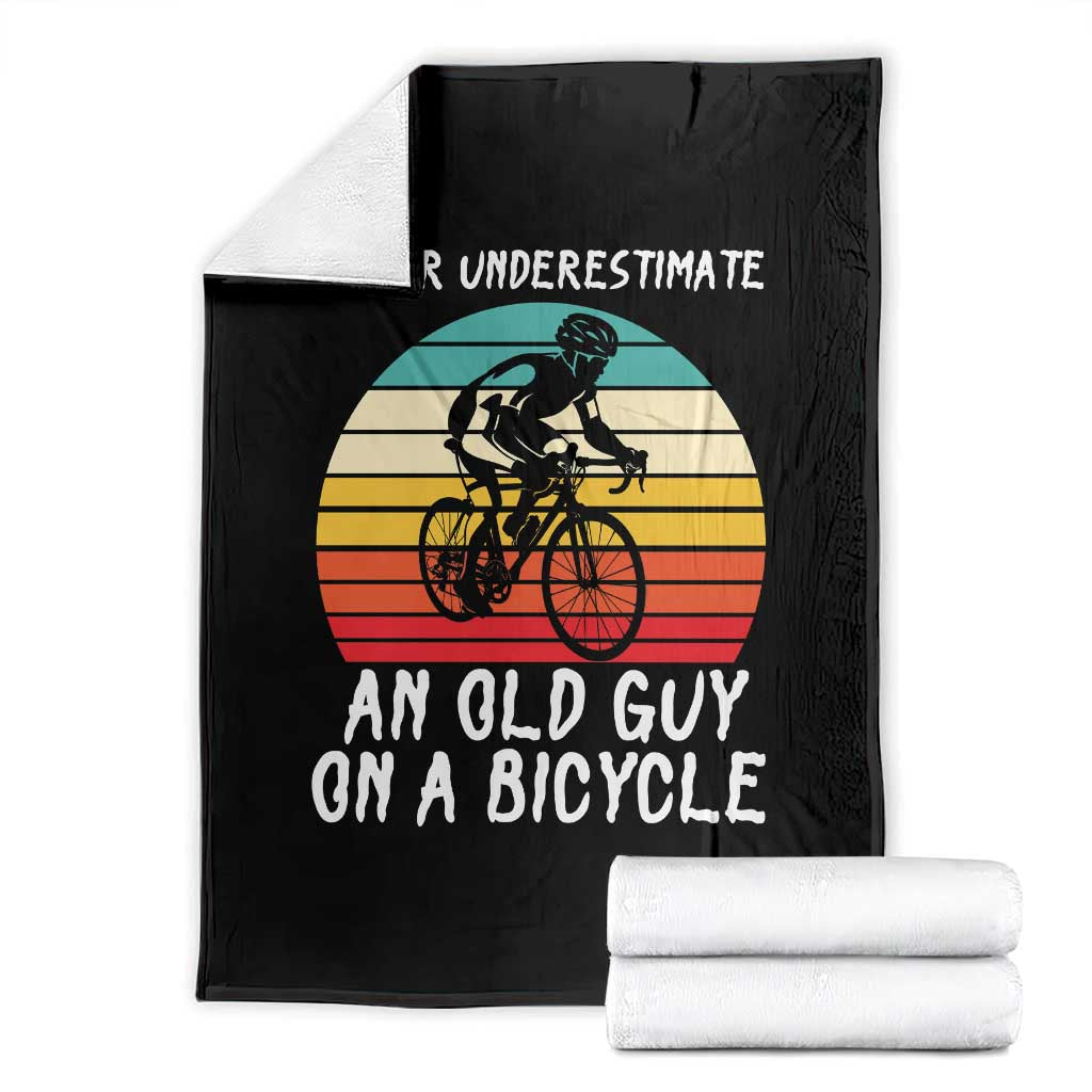 Never Underestimate An Old Guy On A Bicycle Throw Blanket Cycling Lover Gift TS12 Black Print Your Wear