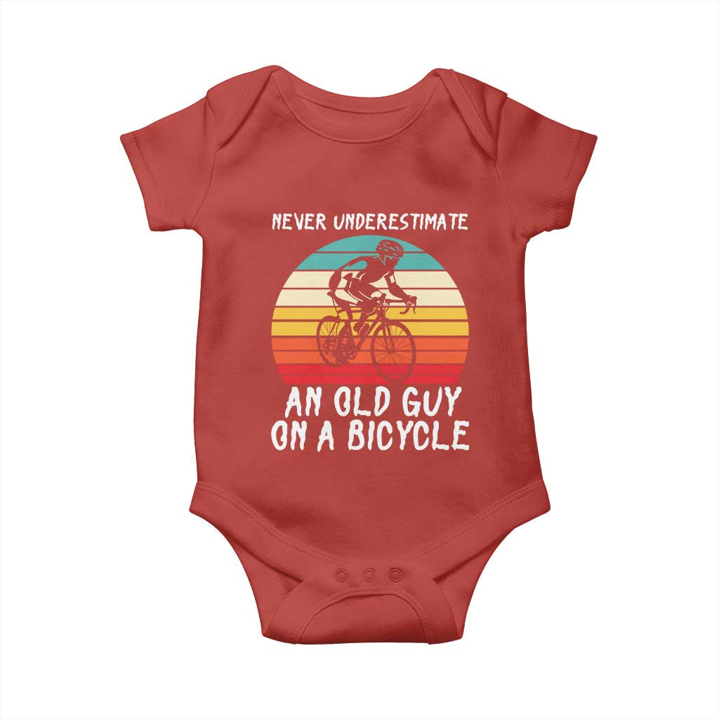 Never Underestimate An Old Guy On A Bicycle Baby Onesie Cycling Lover Gift TS12 Red Print Your Wear