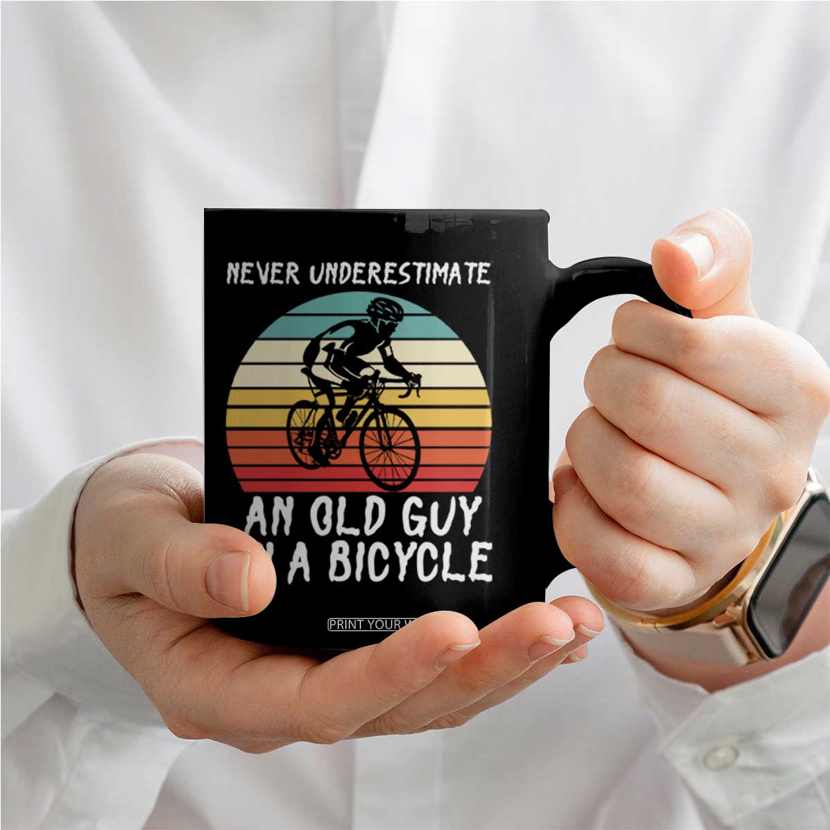 Never Underestimate An Old Guy On A Bicycle Coffee Mug Cycling Lover Gift TS12 Print Your Wear