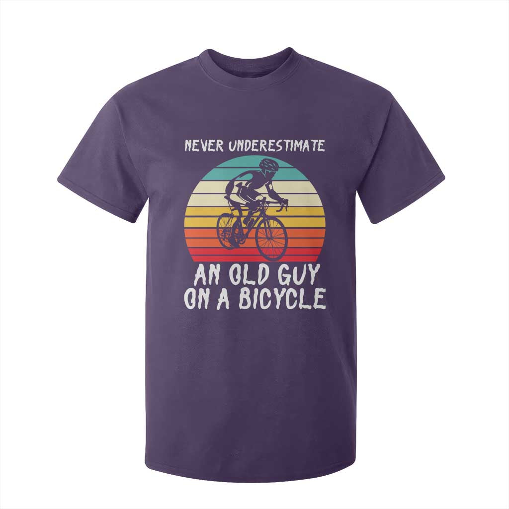 Never Underestimate An Old Guy On A Bicycle T Shirt For Kid Cycling Lover Gift TS12 Purple Print Your Wear