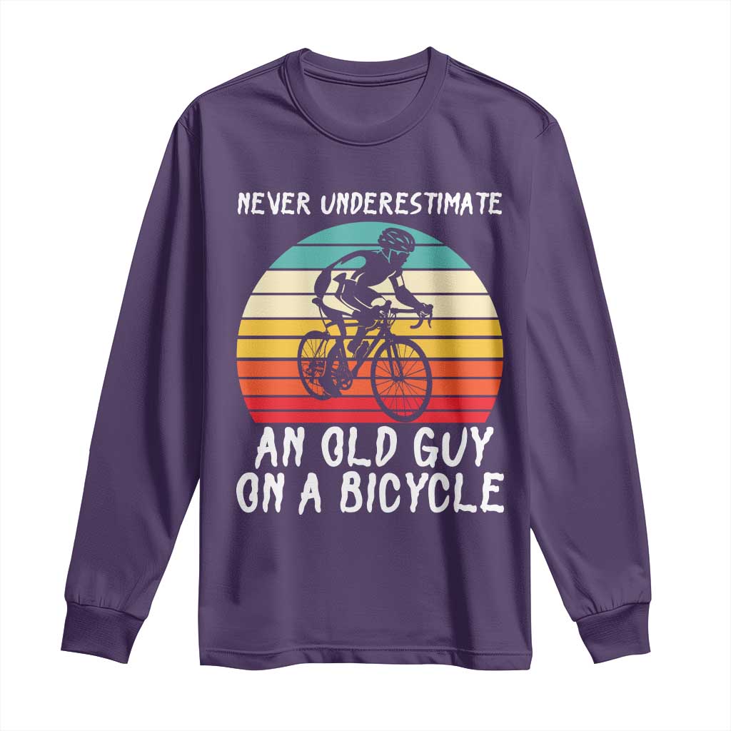 Never Underestimate An Old Guy On A Bicycle Long Sleeve Shirt Cycling Lover Gift TS12 Purple Print Your Wear