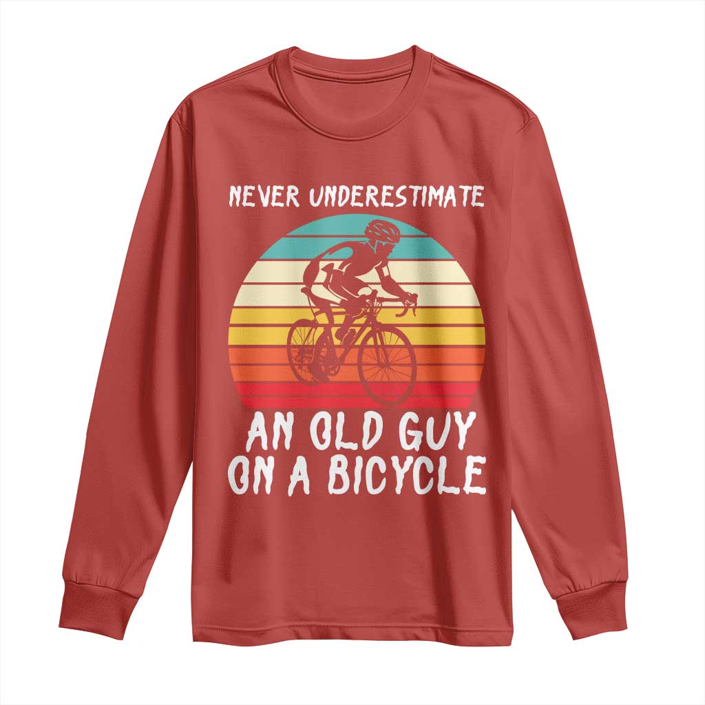 Never Underestimate An Old Guy On A Bicycle Long Sleeve Shirt Cycling Lover Gift TS12 Red Print Your Wear