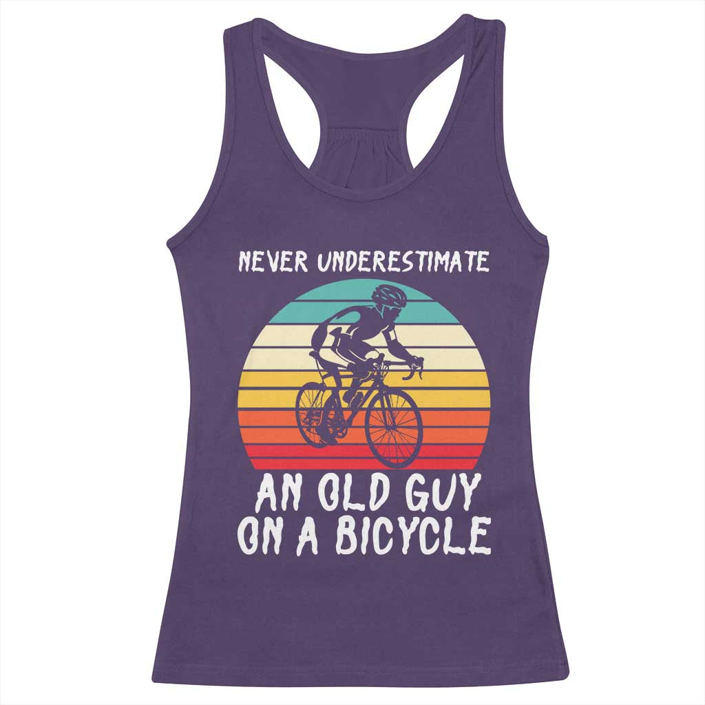 Never Underestimate An Old Guy On A Bicycle Racerback Tank Top Cycling Lover Gift TS12 Purple Print Your Wear
