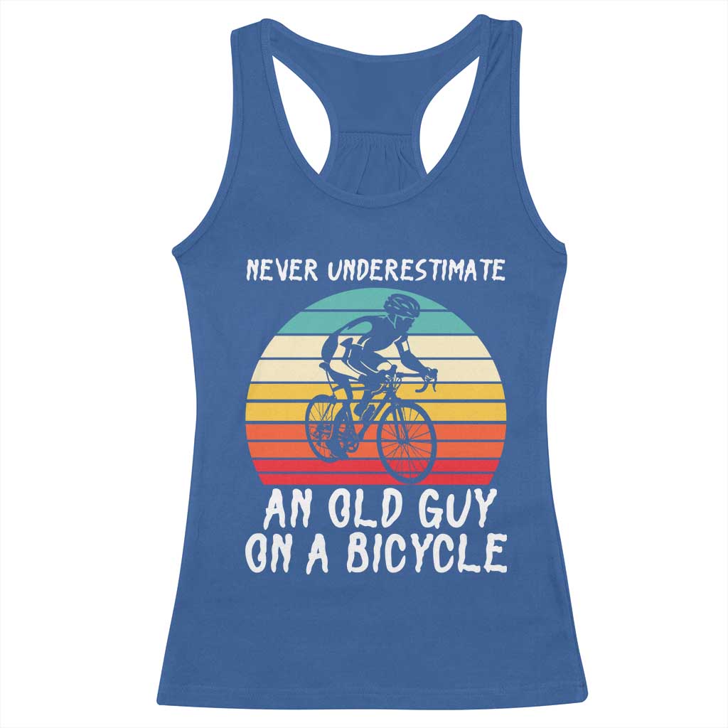 Never Underestimate An Old Guy On A Bicycle Racerback Tank Top Cycling Lover Gift TS12 Royal Blue Print Your Wear
