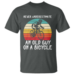 Never Underestimate An Old Guy On A Bicycle T Shirt Cycling Lover Gift TS12 Dark Heather Print Your Wear