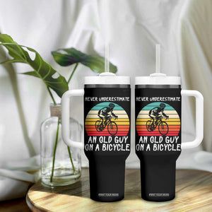 Never Underestimate An Old Guy On A Bicycle Tumbler With Handle Cycling Lover Gift TS12 Print Your Wear