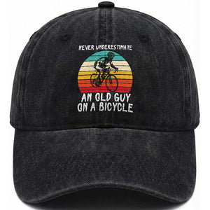 Never Underestimate An Old Guy On A Bicycle Washed Cotton Baseball Cap Cycling Lover Gift TS12 Print Your Wear