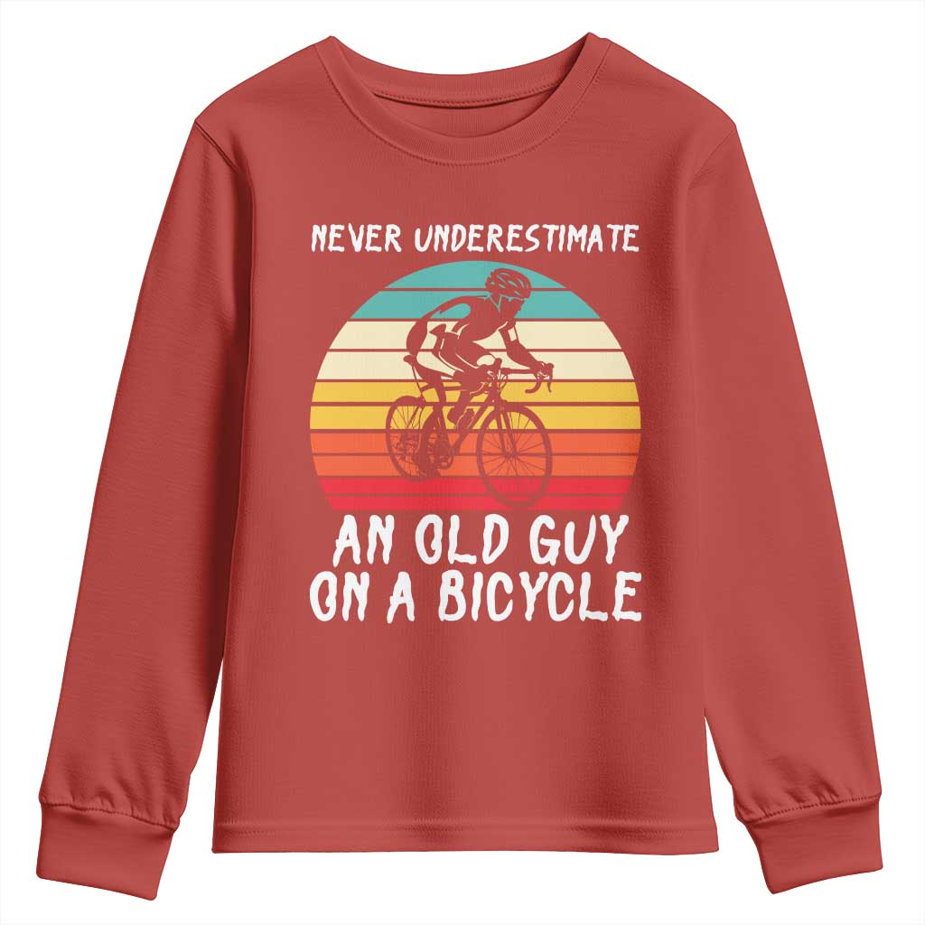 Never Underestimate An Old Guy On A Bicycle Youth Sweatshirt Cycling Lover Gift TS12 Red Print Your Wear