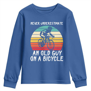 Never Underestimate An Old Guy On A Bicycle Youth Sweatshirt Cycling Lover Gift TS12 Royal Blue Print Your Wear
