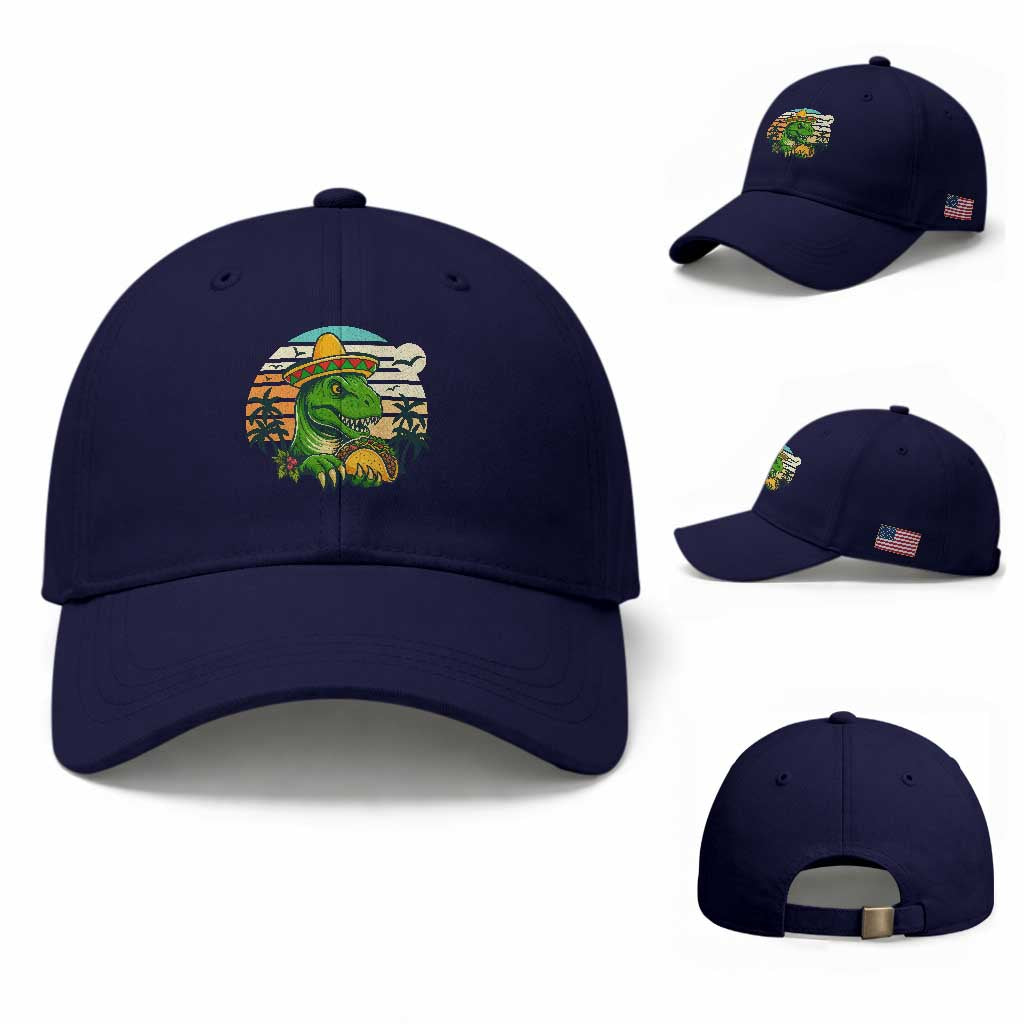 Funny Tacos Dinosaur Baseball Cap Mexican Food Lover Gift TS12 Baseball Cap Universal Fit Dark Blue Print Your Wear