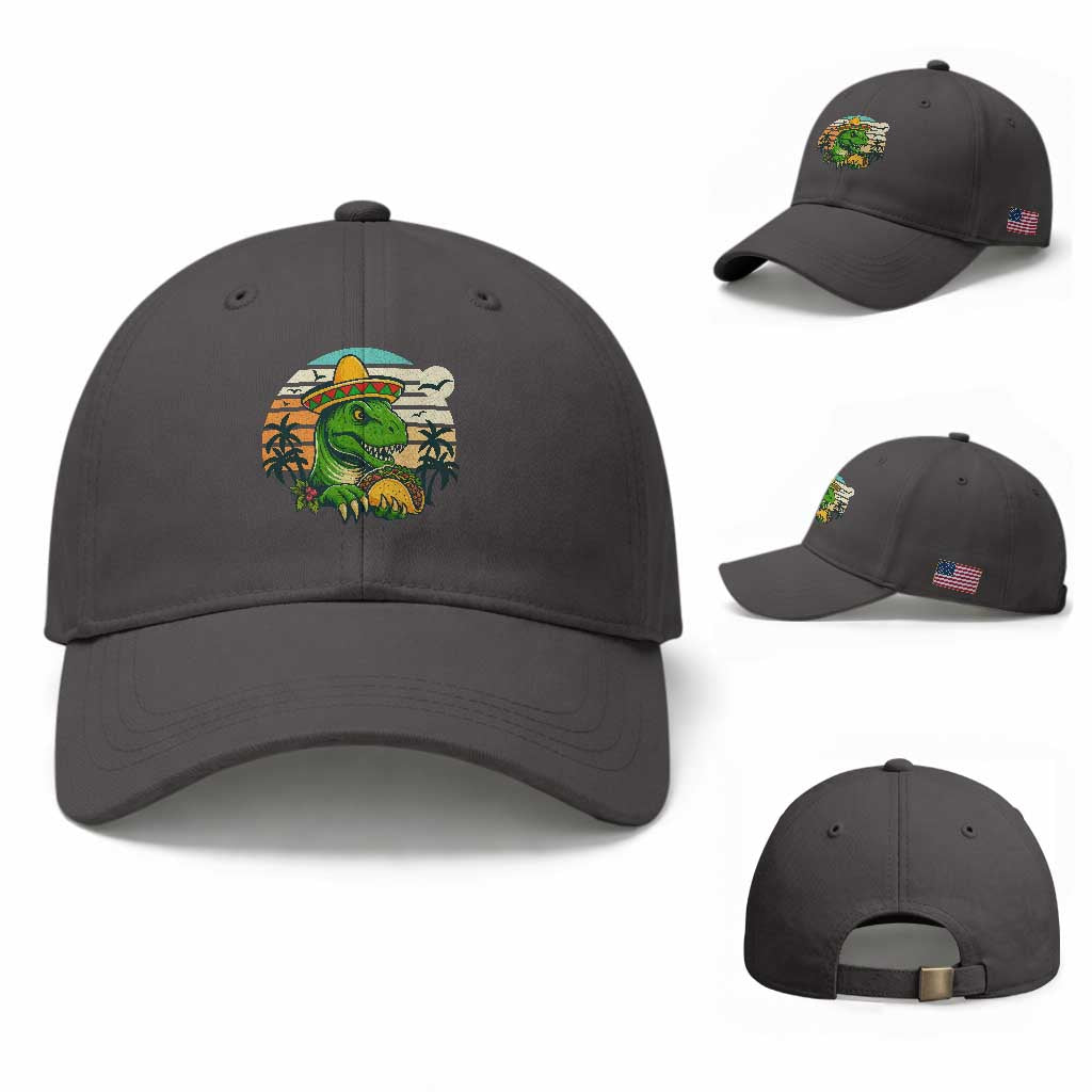 Funny Tacos Dinosaur Baseball Cap Mexican Food Lover Gift TS12 Baseball Cap Universal Fit Dark Gray Print Your Wear
