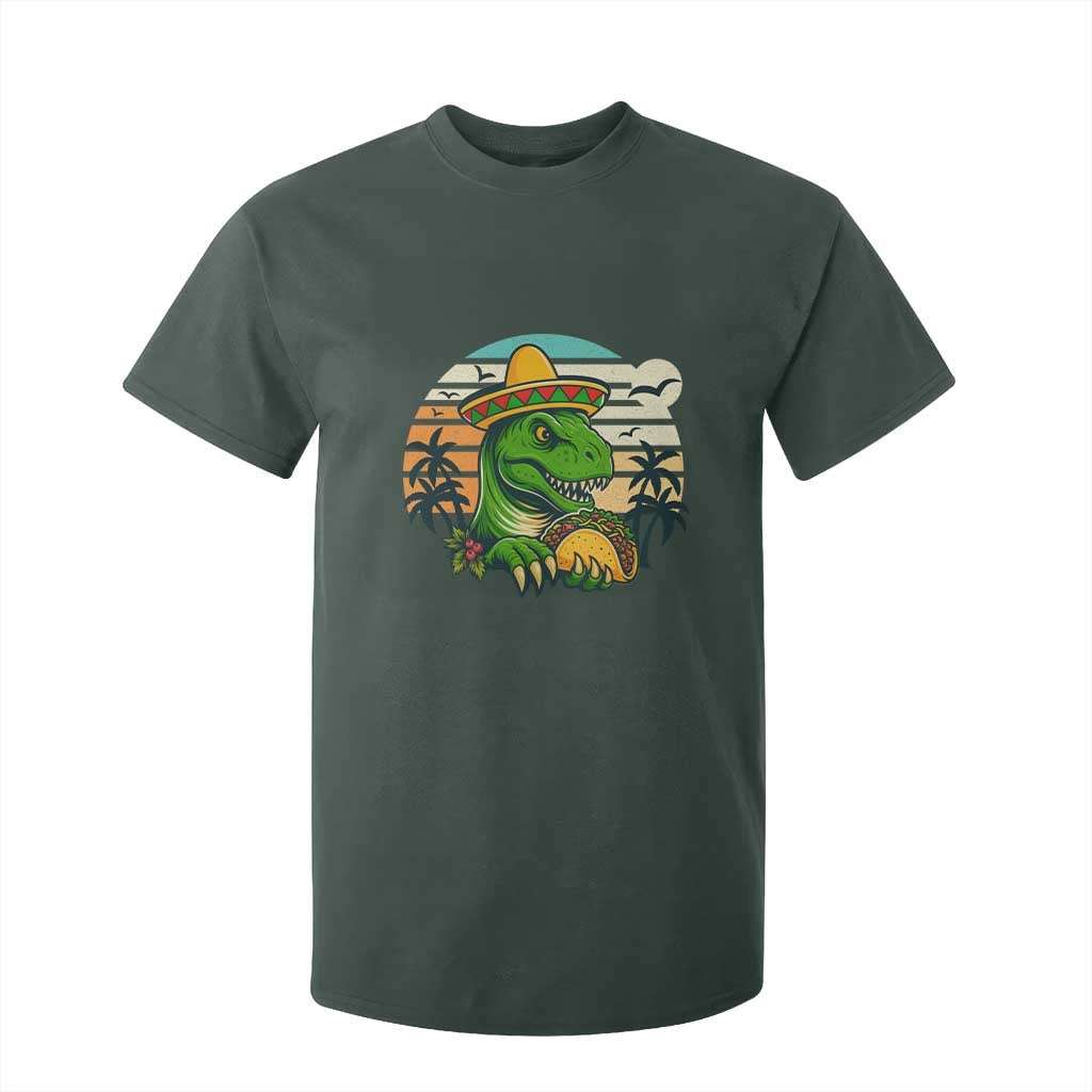 Funny Tacos Dinosaur T Shirt For Kid Mexican Food Lover Gift TS12 Dark Forest Green Print Your Wear