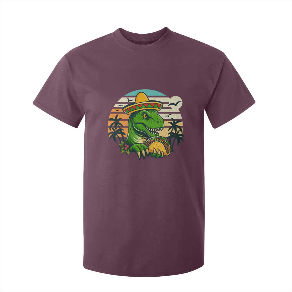 Funny Tacos Dinosaur T Shirt For Kid Mexican Food Lover Gift TS12 Maroon Print Your Wear