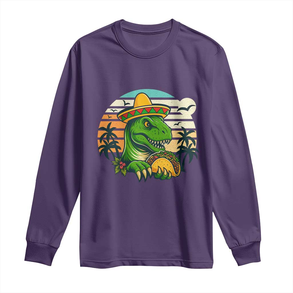 Funny Tacos Dinosaur Long Sleeve Shirt Mexican Food Lover Gift TS12 Purple Print Your Wear