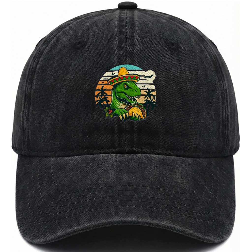 Funny Tacos Dinosaur Washed Cotton Baseball Cap Mexican Food Lover Gift TS12 Print Your Wear
