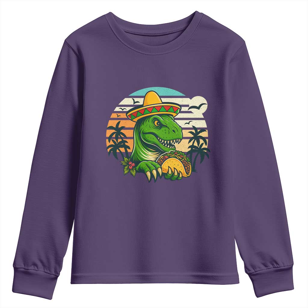 Funny Tacos Dinosaur Youth Sweatshirt Mexican Food Lover Gift TS12 Purple Print Your Wear