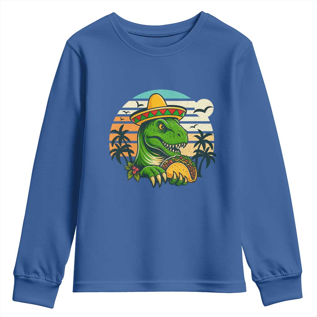 Funny Tacos Dinosaur Youth Sweatshirt Mexican Food Lover Gift TS12 Royal Blue Print Your Wear