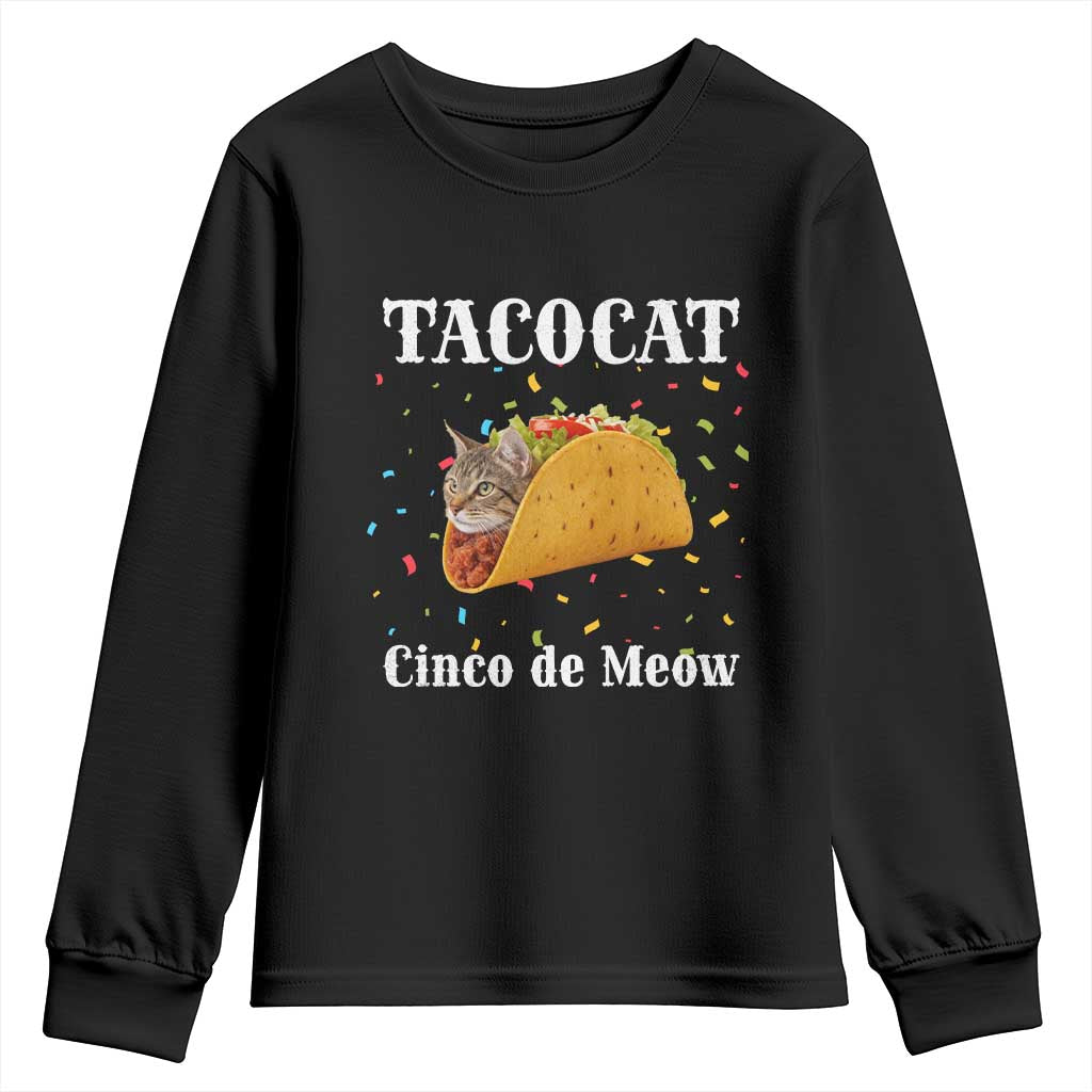Funny Taco Cat Cinco De Meow Youth Sweatshirt Mexican Food Lover Gift TS12 Black Print Your Wear