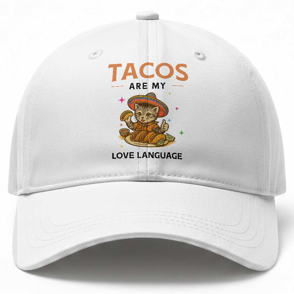 Tacos Are My Love Language Baseball Cap Funny Cat Eating Taco TS12 Print Your Wear