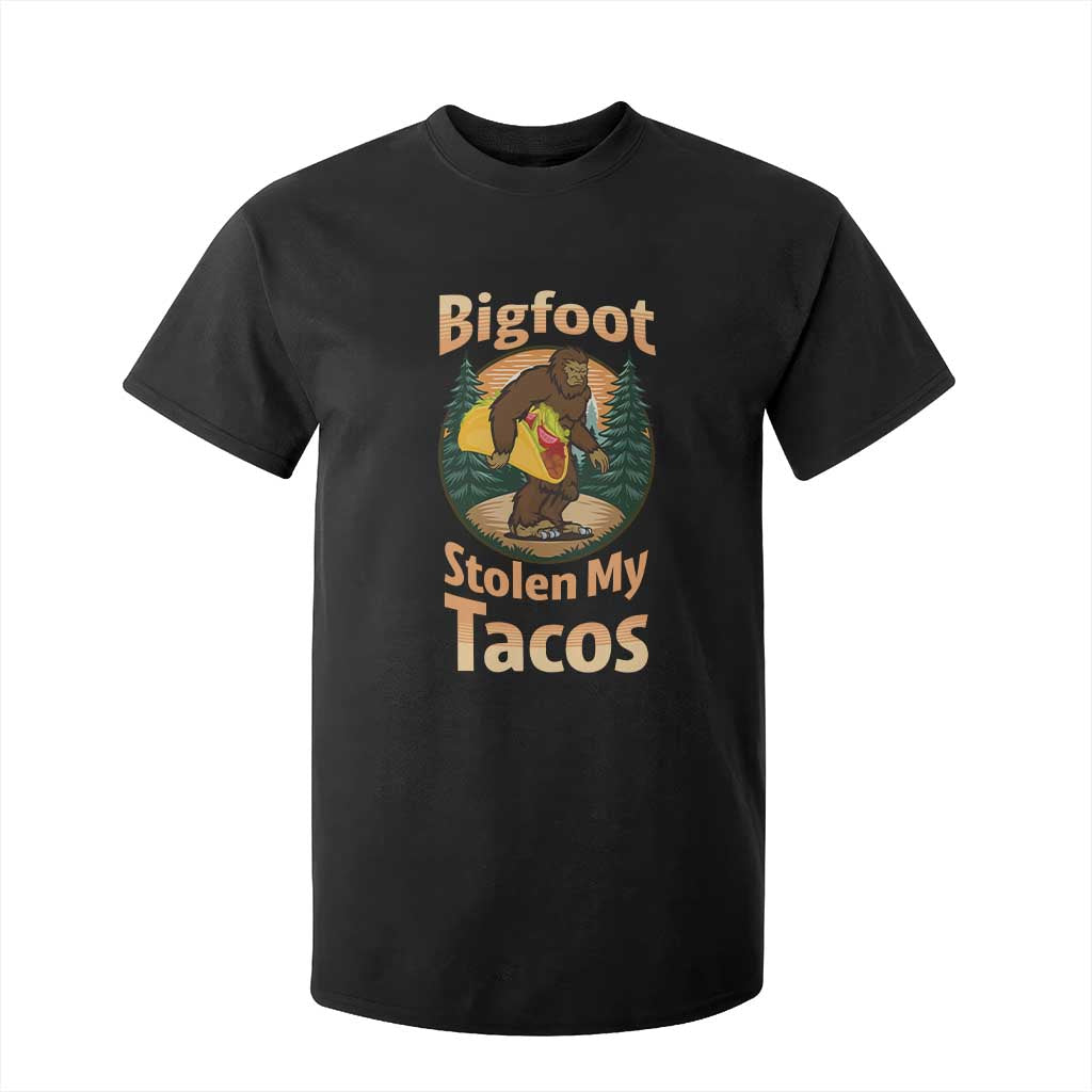 Funny Bigfoot Stole My Tacos T Shirt For Kid Sasquatch Taco Lover TS12 Black Print Your Wear