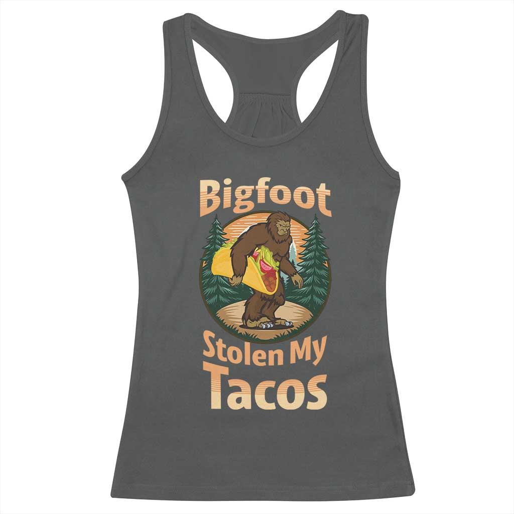 Funny Bigfoot Stole My Tacos Racerback Tank Top Sasquatch Taco Lover TS12 Dark Heather Print Your Wear