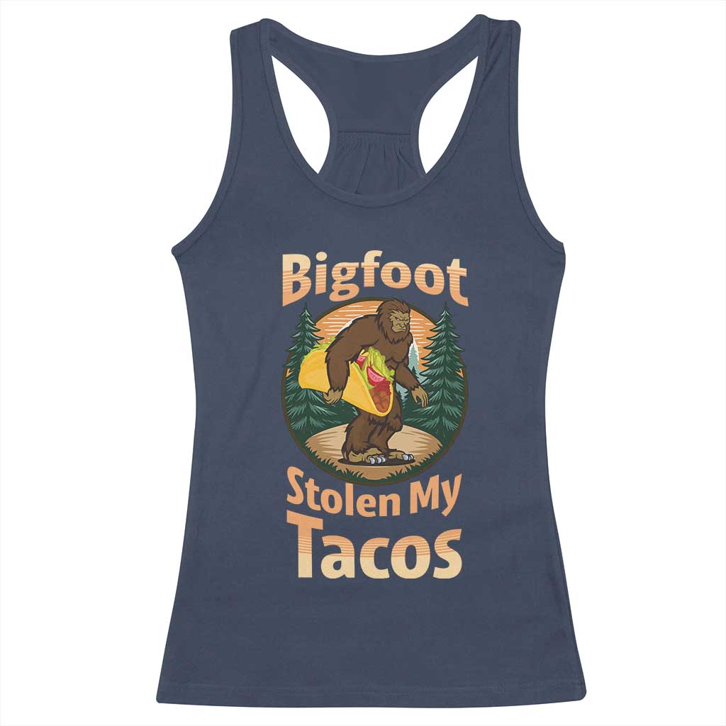 Funny Bigfoot Stole My Tacos Racerback Tank Top Sasquatch Taco Lover TS12 Navy Print Your Wear