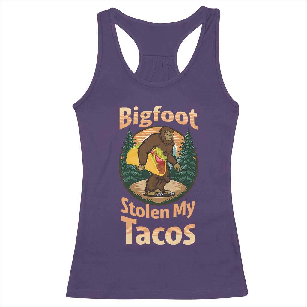 Funny Bigfoot Stole My Tacos Racerback Tank Top Sasquatch Taco Lover TS12 Purple Print Your Wear
